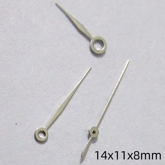 14mm silver painted watch hands set compatible with Miyota 2035 2115 2105 2305 movements, precision design.