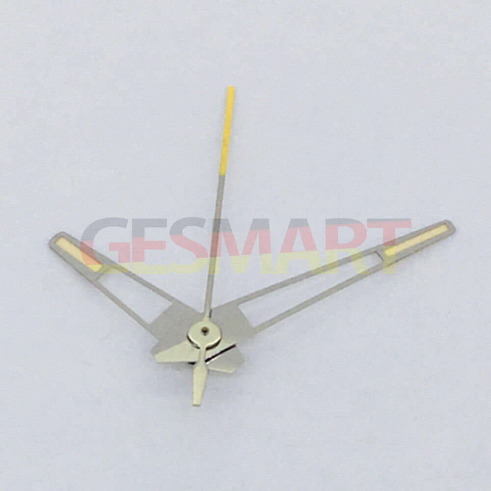 Yellow luminous watch hands with silver trim for China Made 8215/2813 and Miyota 8N24 movement accessories.