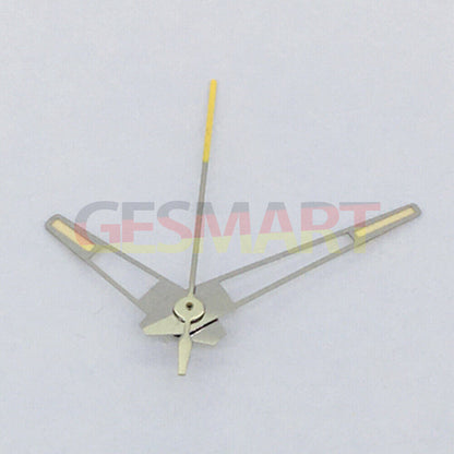 Yellow luminous watch hands with silver trim for China Made 8215/2813 and Miyota 8N24 movement accessories.
