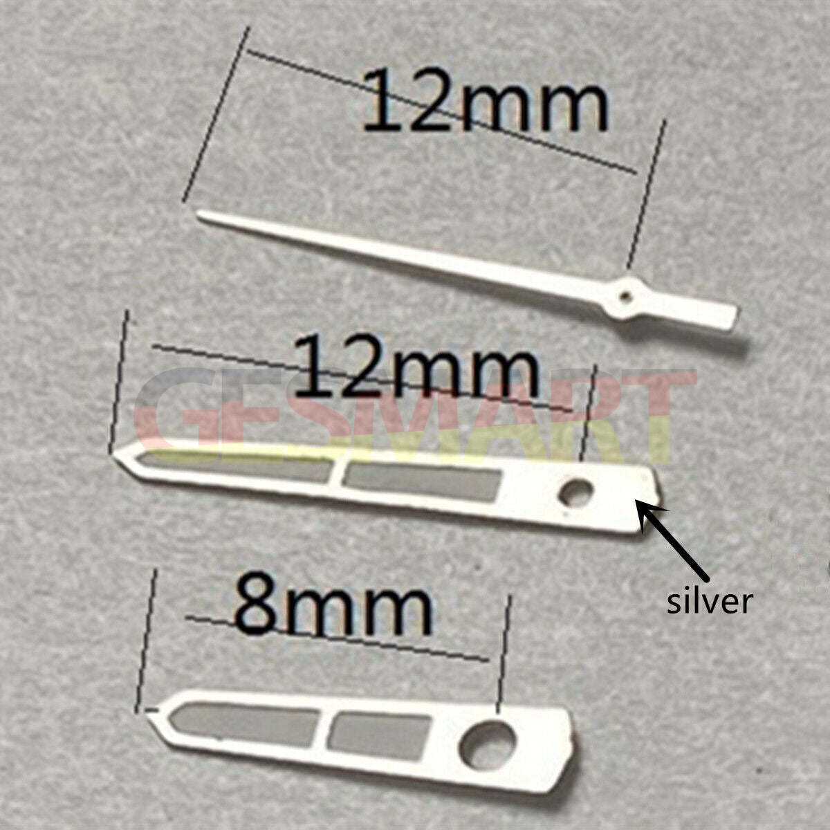 Arrow shape silver trim 12mm watch hands compatible with Miyota 2315 2035 2036.