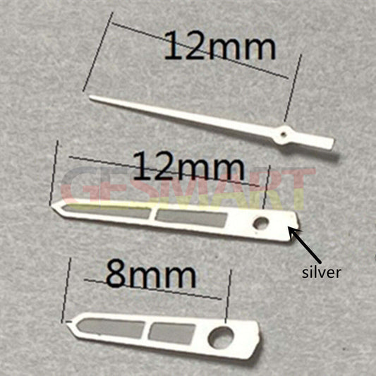 Arrow shape silver trim 12mm watch hands compatible with Miyota 2315 2035 2036.