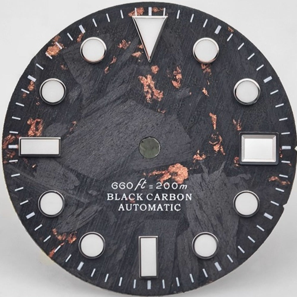 Silver Nail Rose Golden and Black 28.5mm Carbon Fiber Dial for NH34/35 watches, stylish accessory.