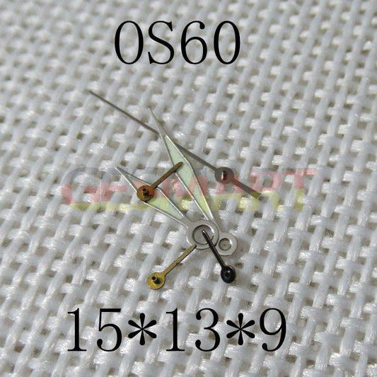 Silver trim green lume watch hands for Miyota OS60 movement, enhancing visibility and style