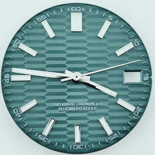 Green Lume Waved Green Watch Dial with Silver Trim Suitable for NH35