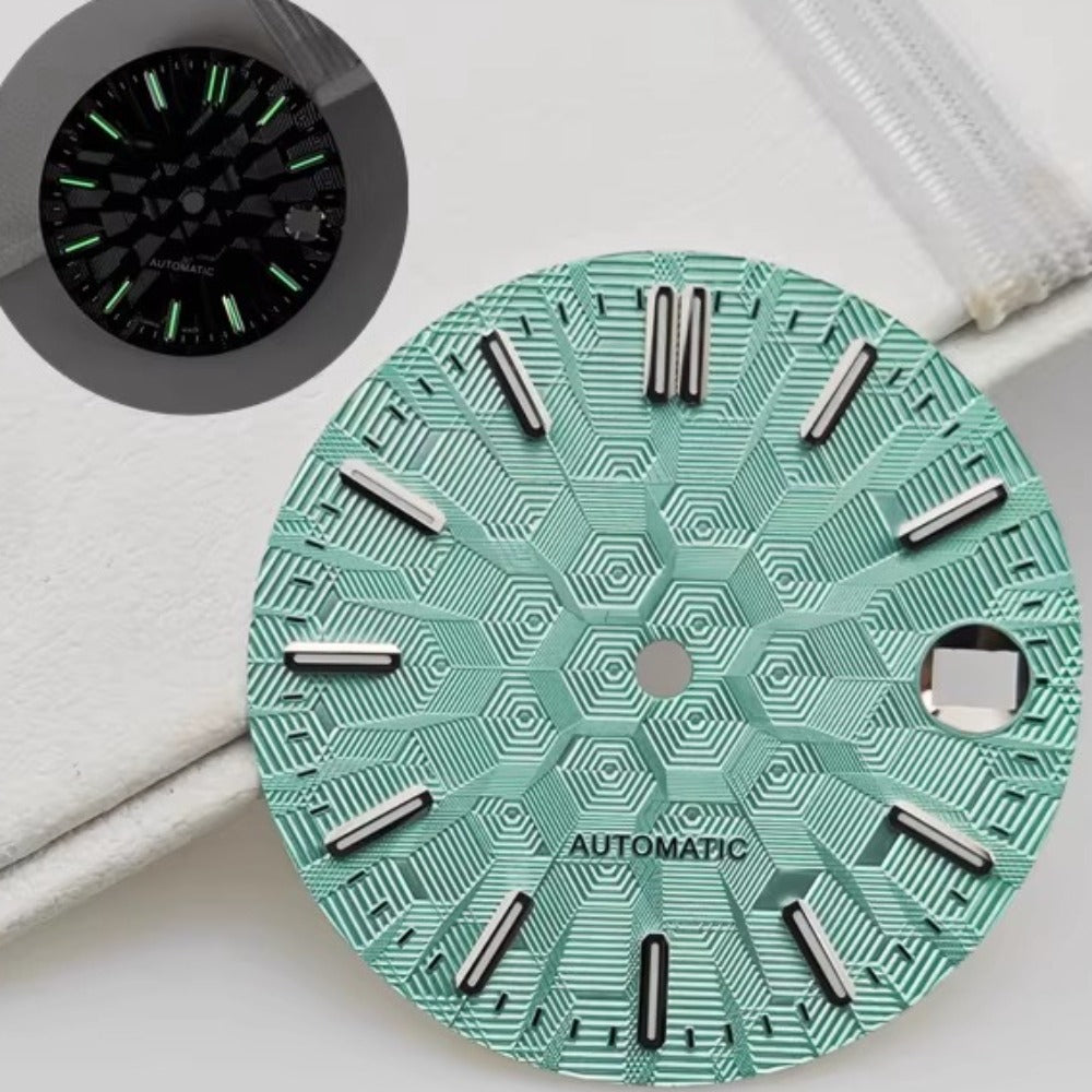 Light blue 28.5mm silver lume dial for NH35 NH36 movement, no logo, sleek nail construction