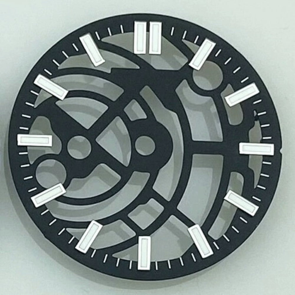 28.5mm Black Hollow Watch Dial For NH35 NH36 Nh70 Nh72 Movement Blue Lume