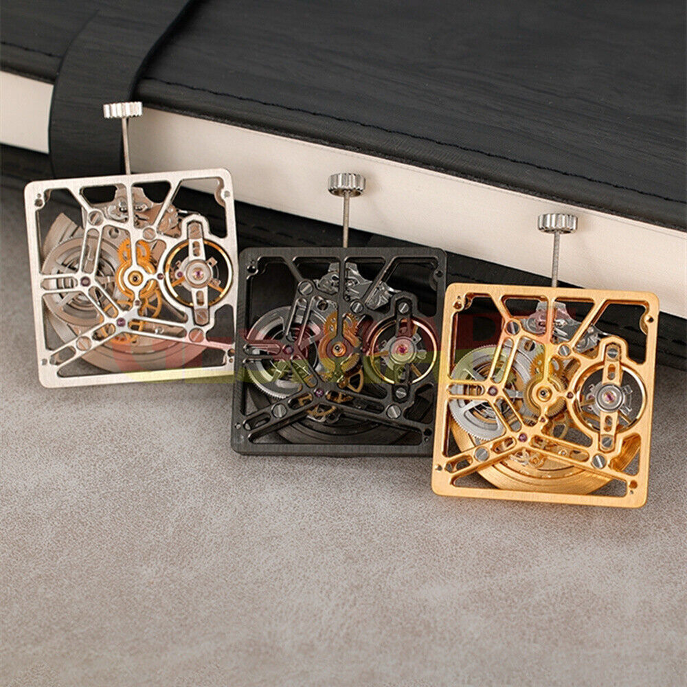 Asian HZ1B01D watch accessory with silver, golden, and black hollow square design, automatic mechanical movement.