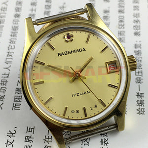 33mm Manual Mechanical Watch Single Calendar 17 Jews Yellow Dial Shock-Resistant