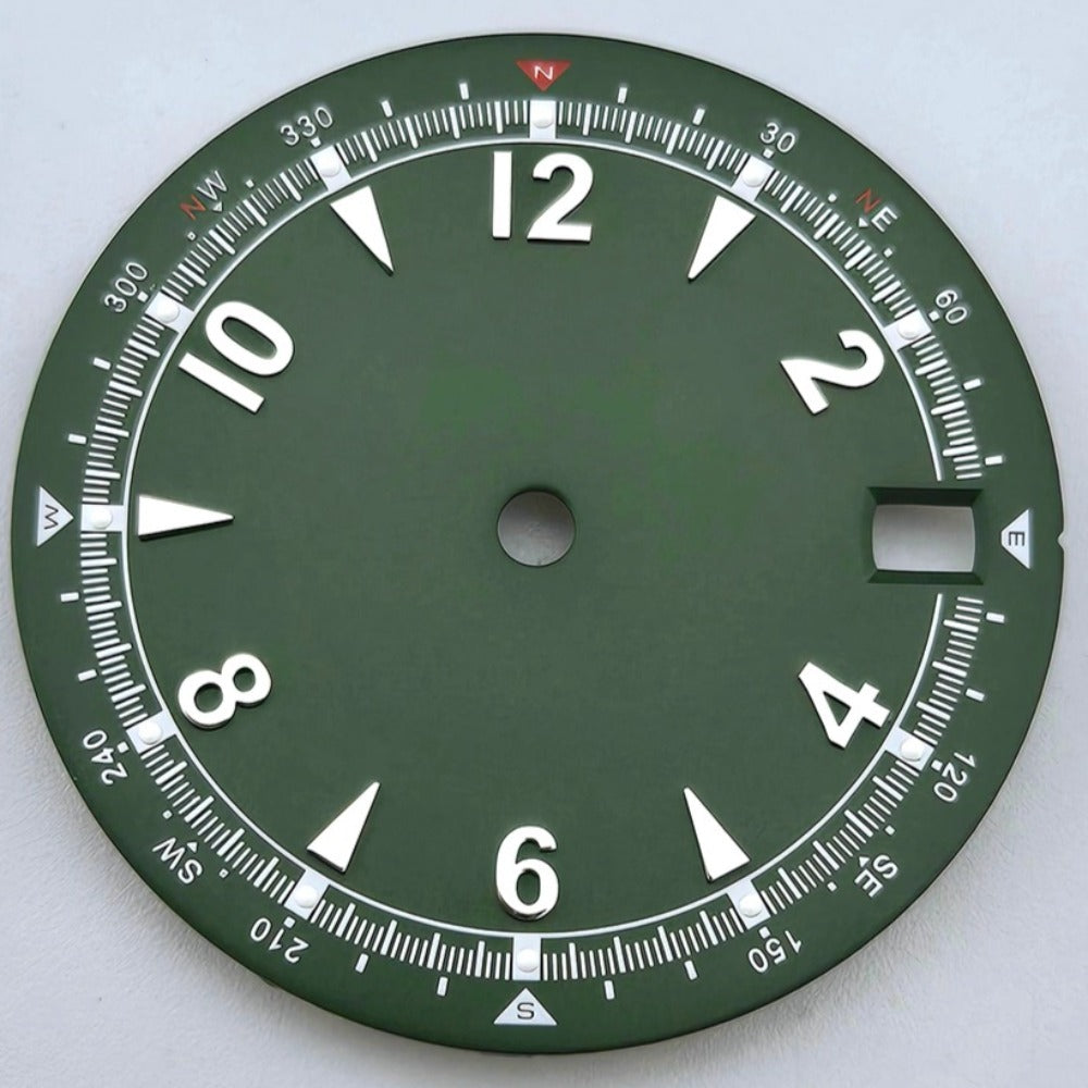 Green+Silver Modified 28.5mm Green Lume Watch Dial For NH35 Movement No Logo