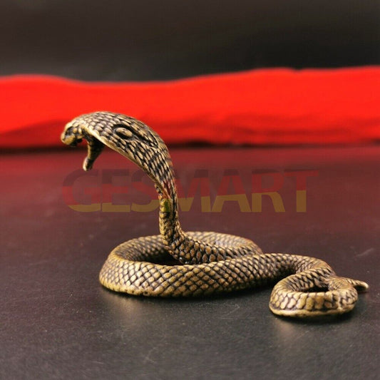 Hand-carved Solid Copper Little Cobra trinket, detailed bronze figurine for watch accessory display