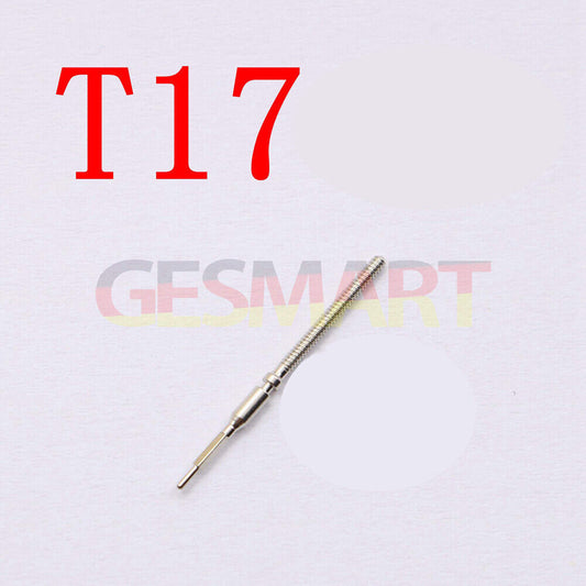 Replacement winding stem for T17 watch movement, compatible with various watch models for precise repair.