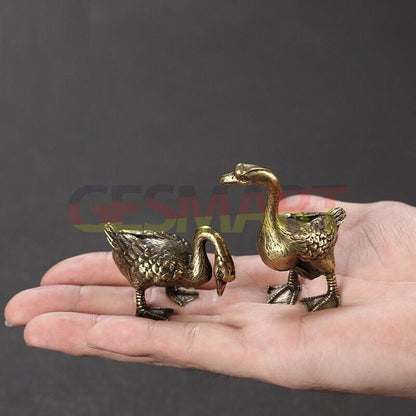 Hand-carved solid copper goose trinket, vintage bronze figurine for unique decor.