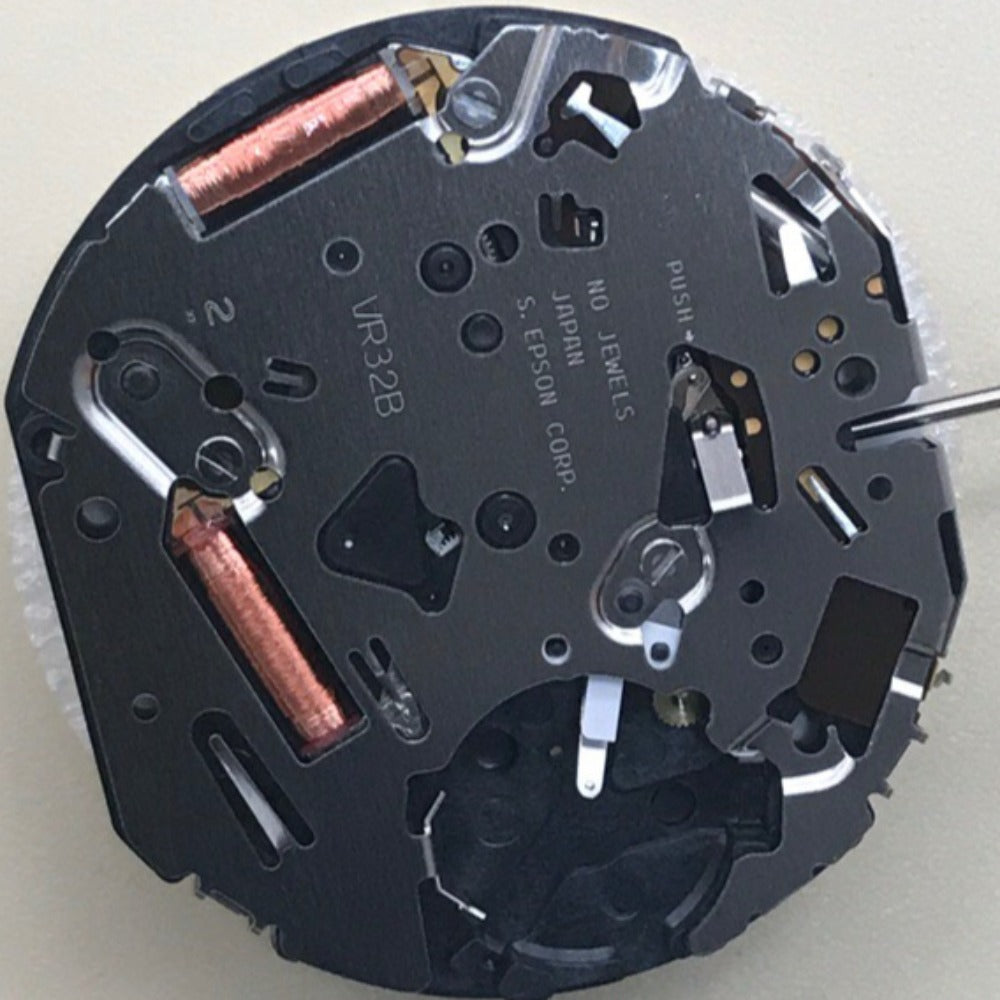 Hattori VR32 Japan quartz chronograph watch movement for precise timekeeping and durability.