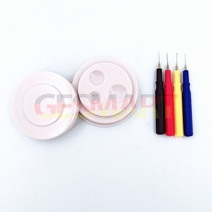 Plastic stand with 3 oil cups and oiler pen for precise watch repair.