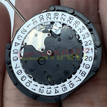 Sunon PE90 quartz watch movement with 3 hands, date at 3, small seconds at 6 and 12.