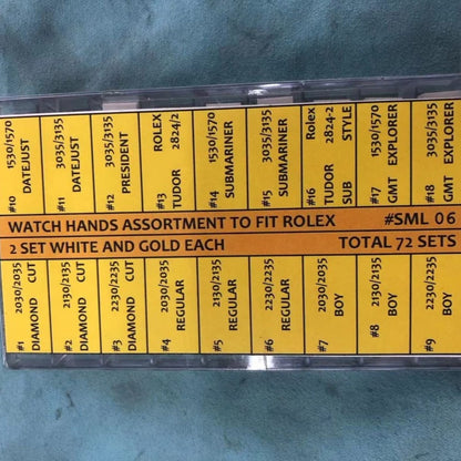 72-piece assortment of Watch Hands for Datejust, SUB, GMT models by Wantch, precise replacement parts.
