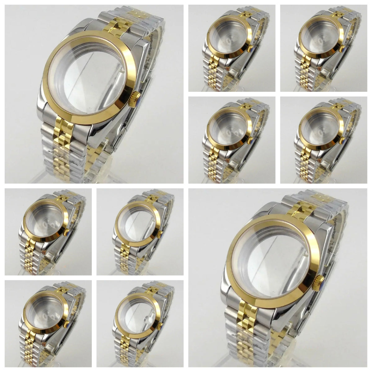 Polish 36/39MM Sapphire Glass Two Tone Watch Case Fit NH35 NH36 NH38 2824