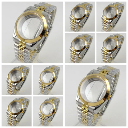 Polish 36/39MM Sapphire Glass Two Tone Watch Case Fit NH35 NH36 NH38 2824