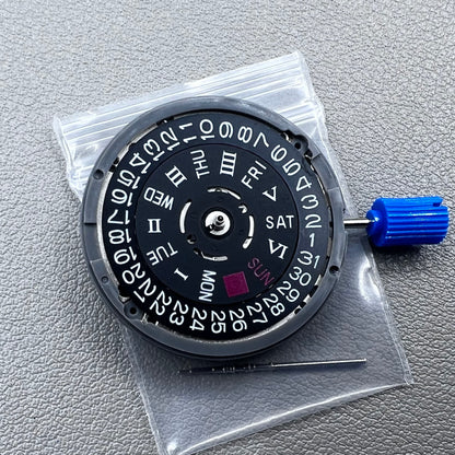 Seiko NH36A automatic movement with black Roman wheel crown, precise watch accessory for mechanical timepieces.
