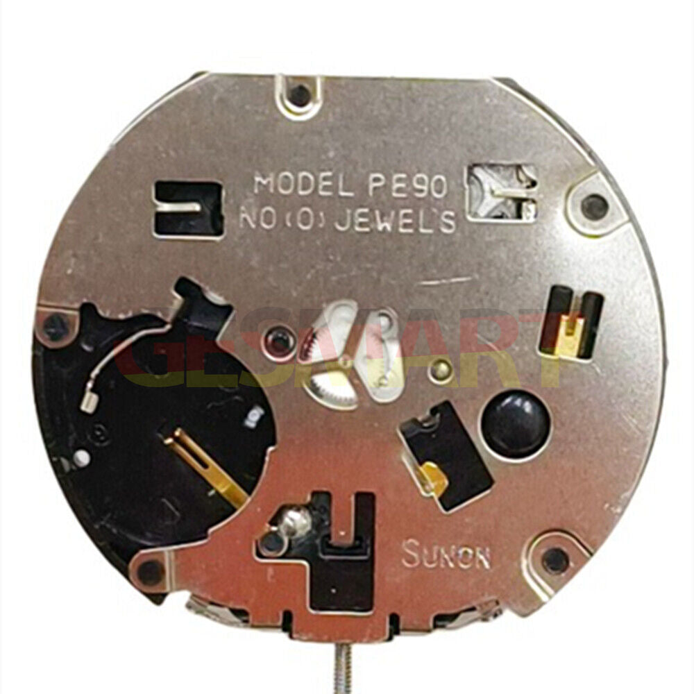 PE90 multifunctional quartz watch with moon phase, small seconds at 3, 6, and 9 o'clock positions.