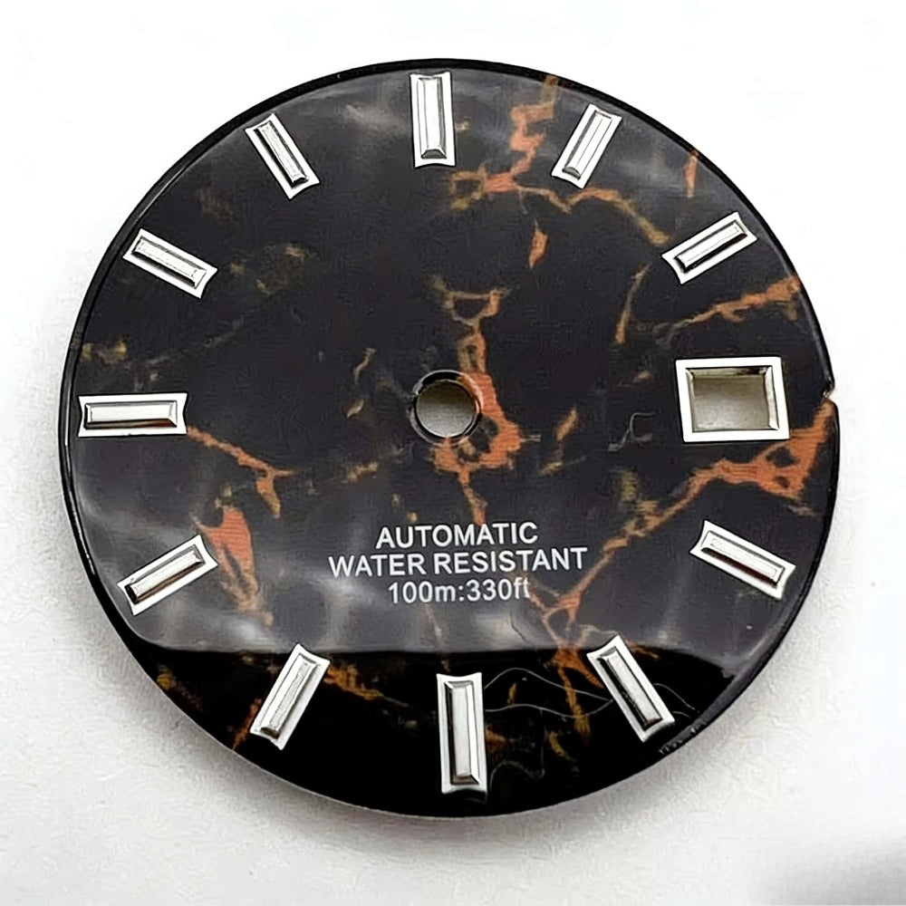 29mm Black Modified Marble Vein Green Lume Watch Dial Fit for NH35 NH36