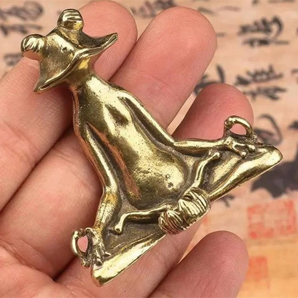 Vintage solid copper meditation frog trinket, hand-carved bronze figurine with intricate details.