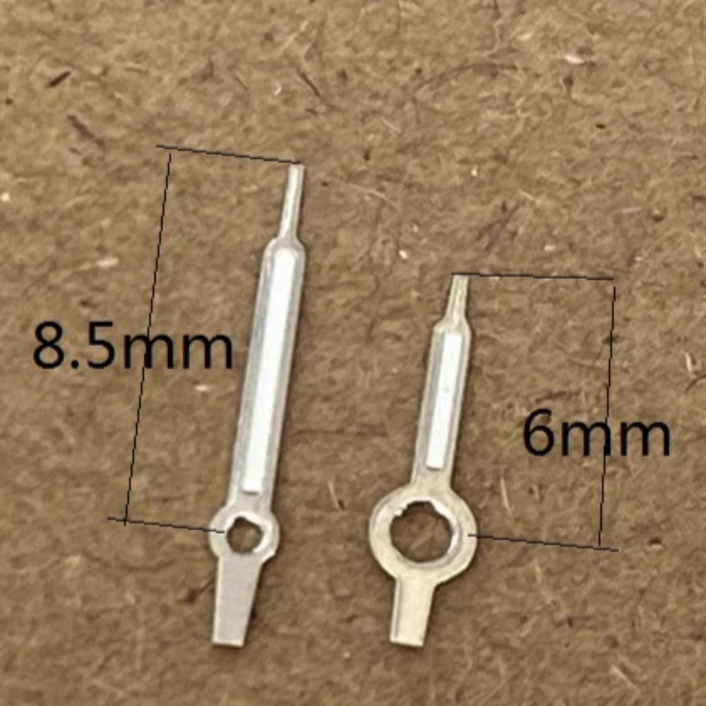Silver-trimmed green lume watch hands for Ronda 763, 762, 751, 1062, 1063 movements