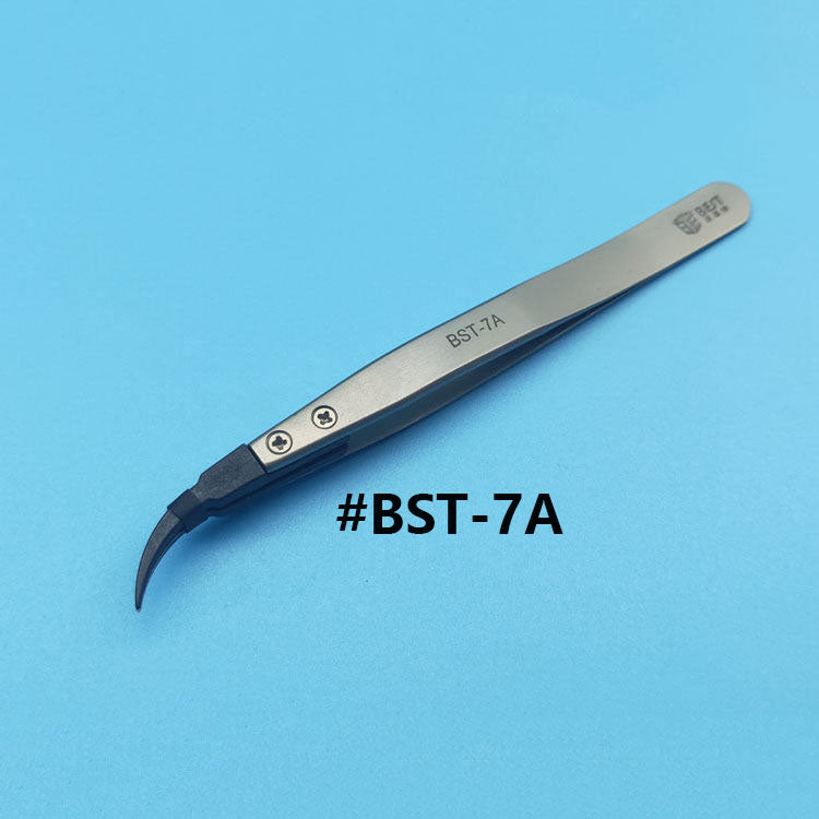 PTFE tweezer with anti-magnetic, anti-static properties and wear-resistant stainless steel handle for precise watch accessory handling.