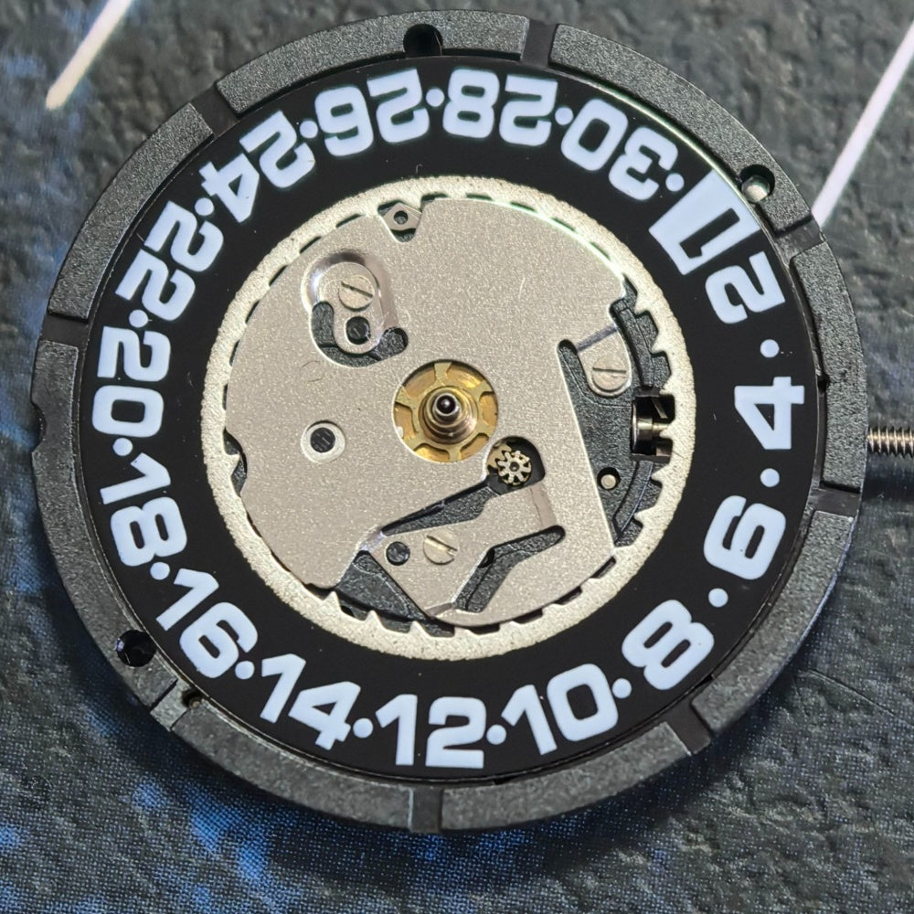 Swiss ISA 2320 watch movement with three hands, black dial, white font, date display at 6 - premium quality.