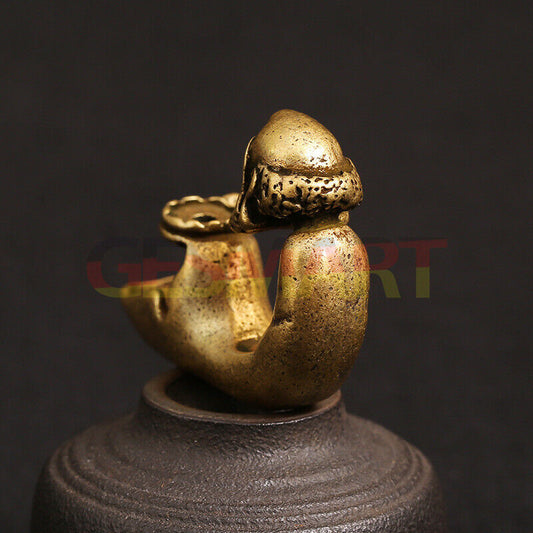Hand-carved Solid Copper Dharma Agarwood furnace figurine, detailed bronze trinket