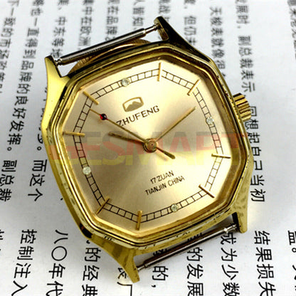 34mm octagonal golden nail case mechanical watch by Tianjin Zhufeng, manual winding with classic luxury style.