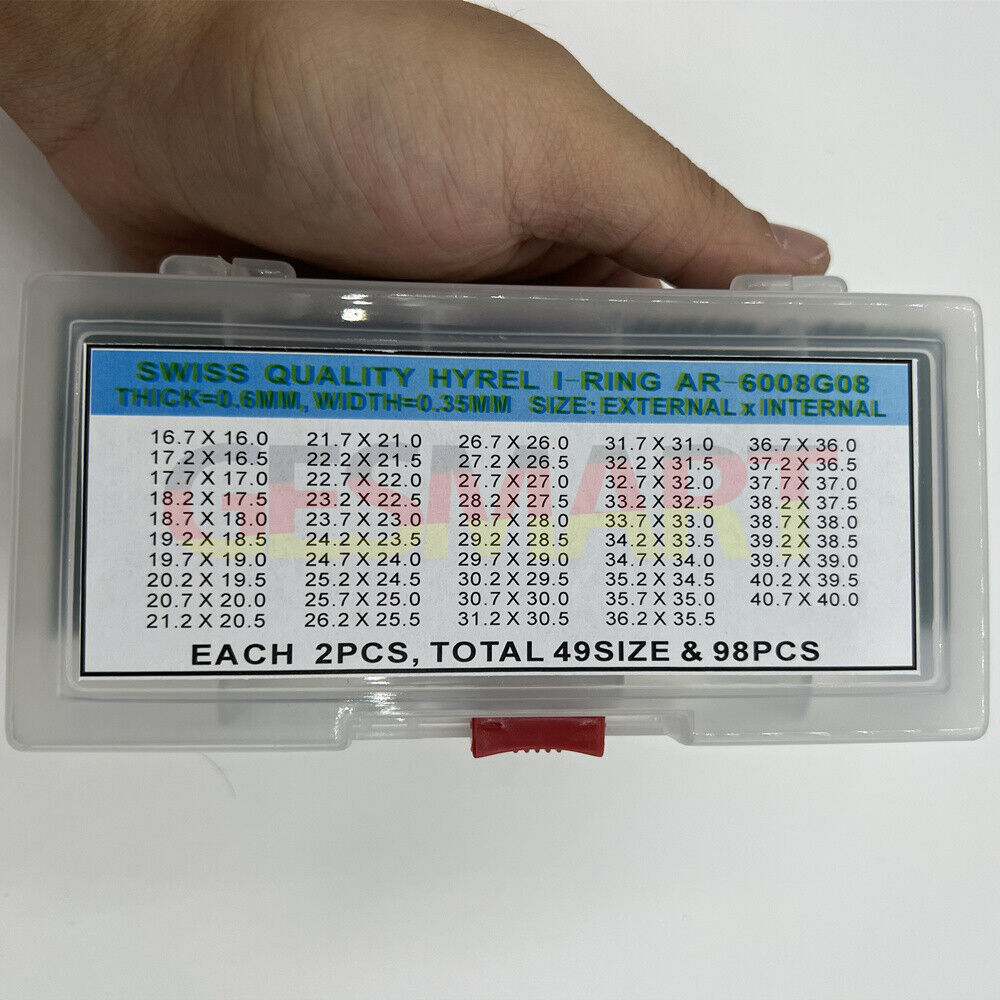 Waterproof O ring watch back gasket washers, 49 sizes, 98PCS box by AR?6008G08 for watch repair.