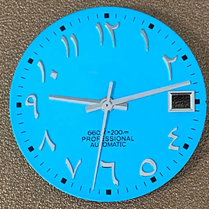 Sky Blue Arabic No Lume 28.5mm Watch Dial+Hands Fit For NH35 NH36 Mechanical