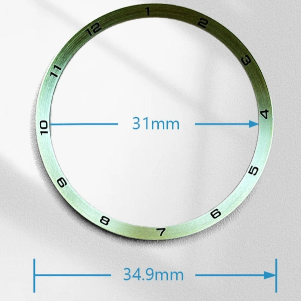 Golden stainless steel chapter ring, 34.9x31.0mm, for precise watch repair parts.