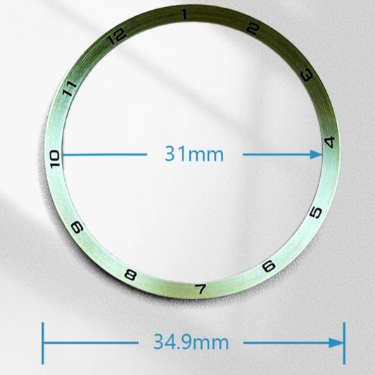 Golden stainless steel chapter ring, 34.9x31.0mm, for precise watch repair parts.