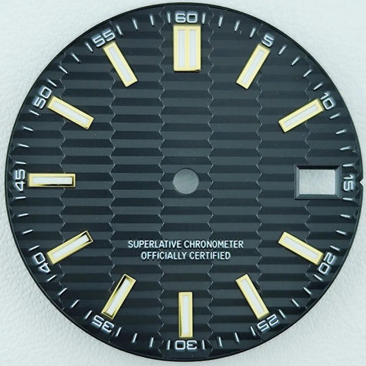 Green Lume Waved Black Watch Dial with Golden Nail Fit for NH35