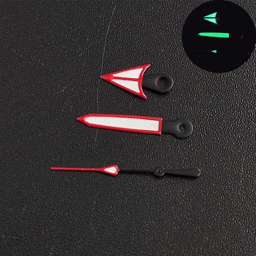 Green luminous watch hands for NH35/NH36 movement, high-quality glow pointers.
