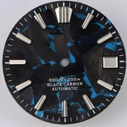 Black+blue Vein 28.5mm Modified Carbon Fiber Dial for NH34 NH35 watch movements.