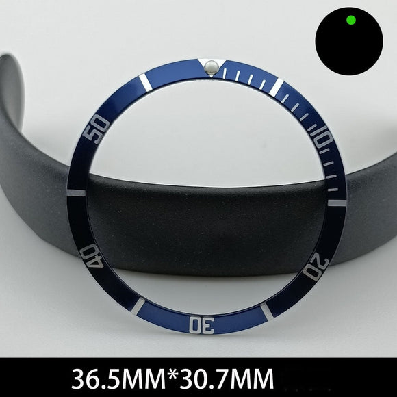 36.5/30.7mm Green Lume Aluminum Blue Watch Bezel Slope White Font Watch Part