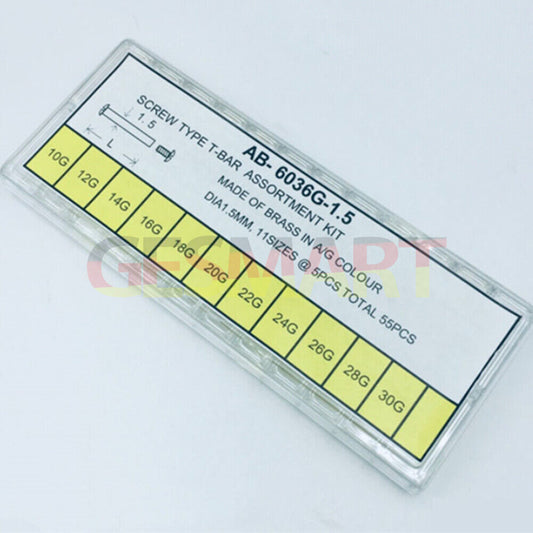Brass 1.5mm T-Bar watch screws assortment kit, 11 sizes for precise watchmaking repairs