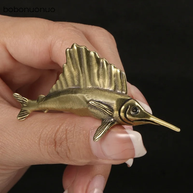 Solid copper vintage tuna trinket, hand-carved bronze figurine with detailed craftsmanship.