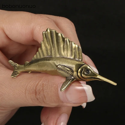 Solid copper vintage tuna trinket, hand-carved bronze figurine with detailed craftsmanship.