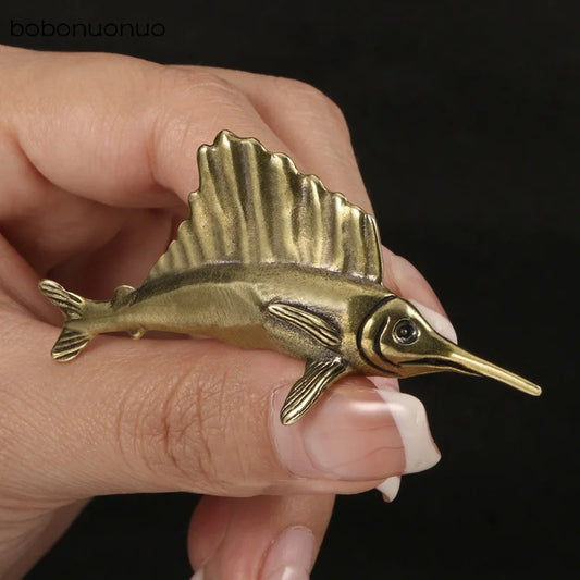 Solid copper vintage tuna trinket, hand-carved bronze figurine with detailed craftsmanship.