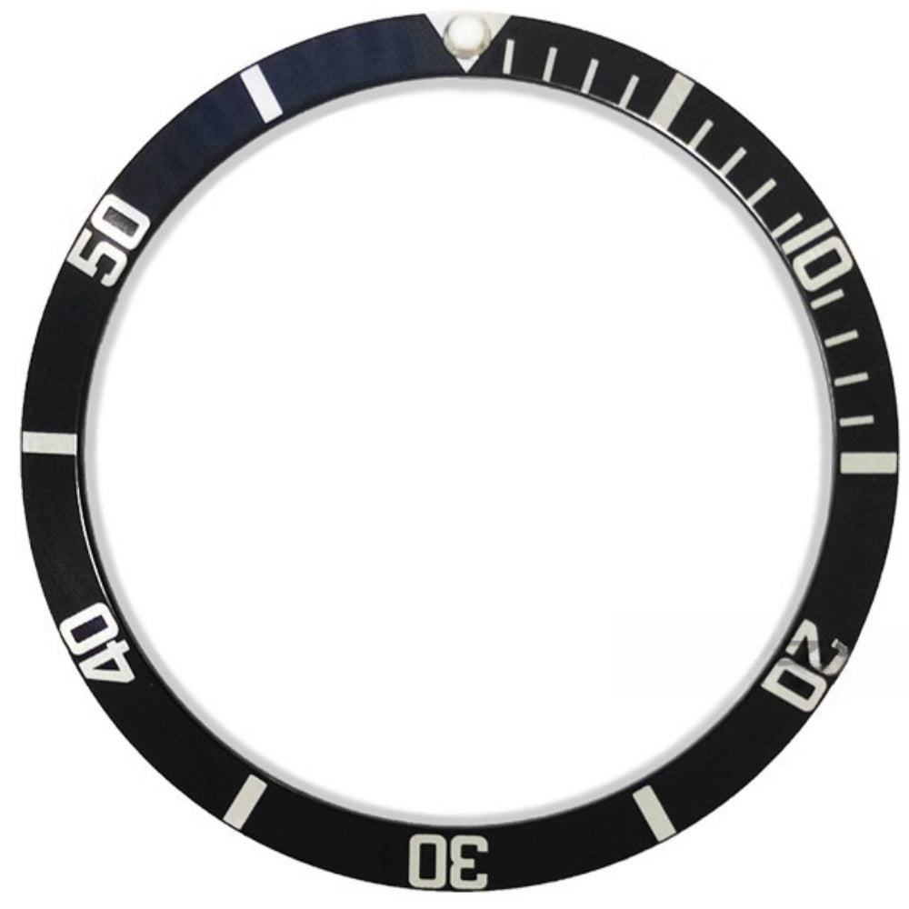 Vintage black aluminum watch bezel 36.5/30.8mm with white font, perfect for watch repairs and customization.