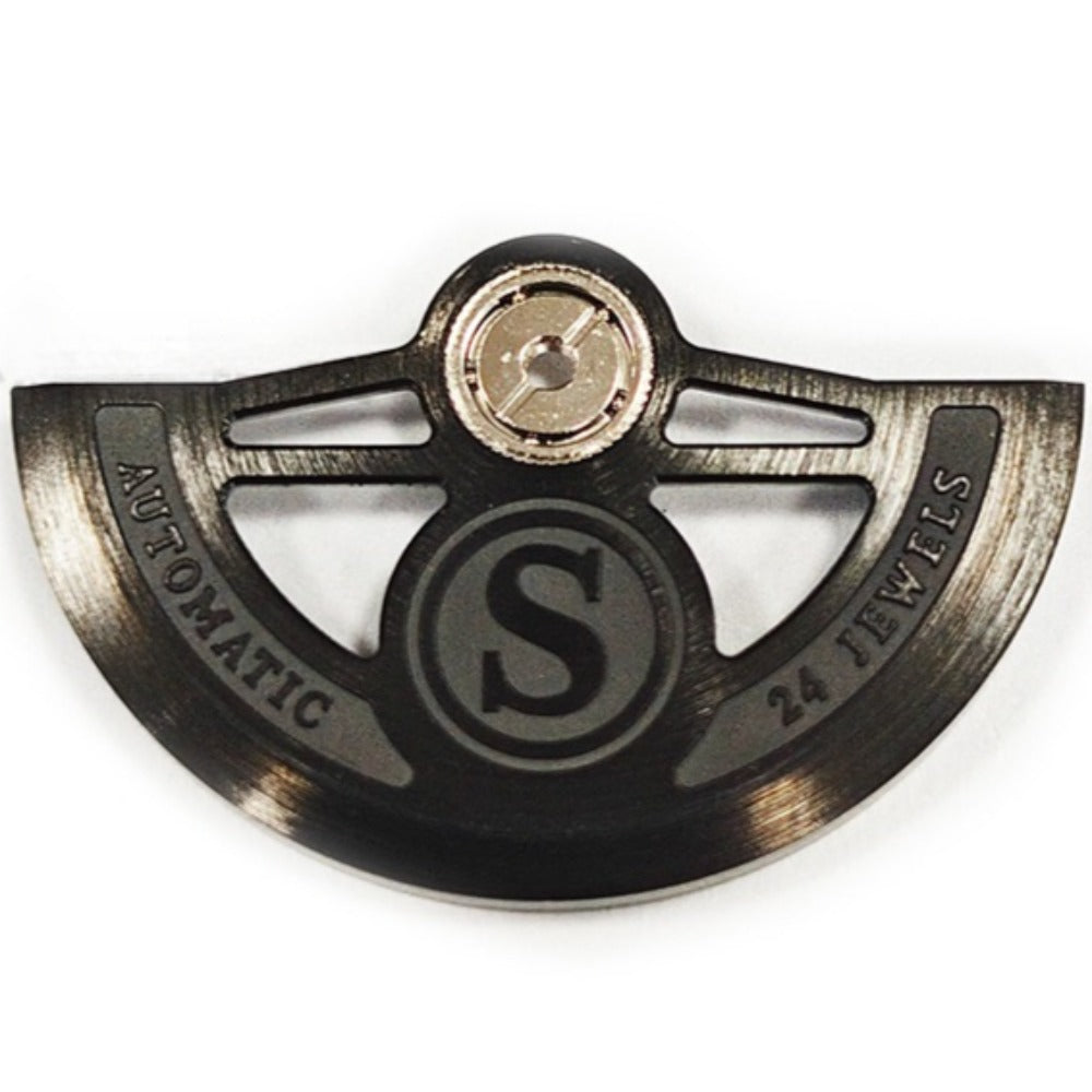 Black bilateral symmetrical hollow rotor with S carved design, compatible with NH35 NH36 movements.