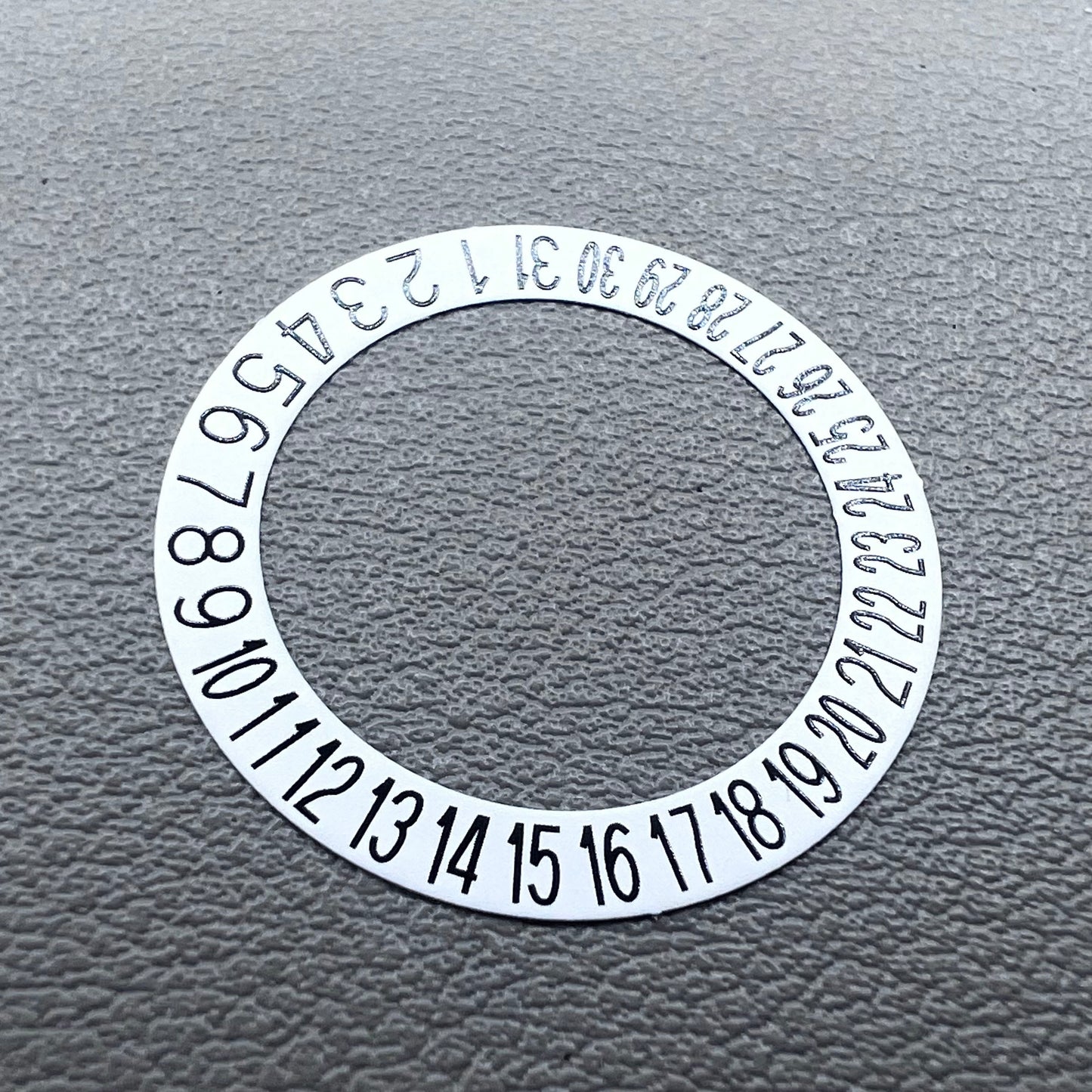 Black date wheel overlay with bold font on white background for NH35 NH36 watch movement, date at 6 o'clock, branded.