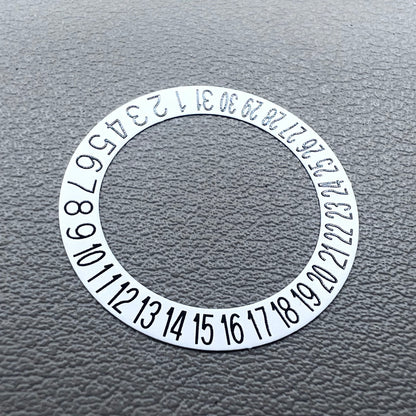 Black date wheel overlay with bold font on white background for NH35 NH36 watch movement, date at 6 o'clock, branded.