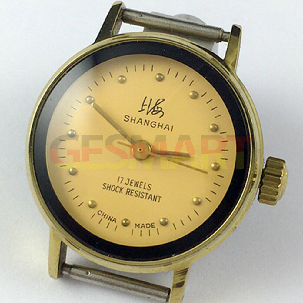 25mm China Made Lady manual mechanical watch with 17 jewels, yellow dial, golden nail hands.