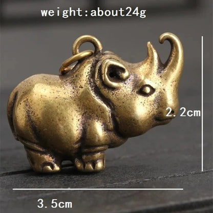 Vintage Copper rhinoceros figurine, hand-carved bronze trinket for watch accessory display.
