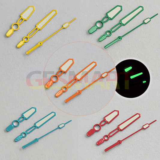 Fashion Candy green luminous watch hands with colored trim, compatible with NH35/NH36/4R/7S movements.